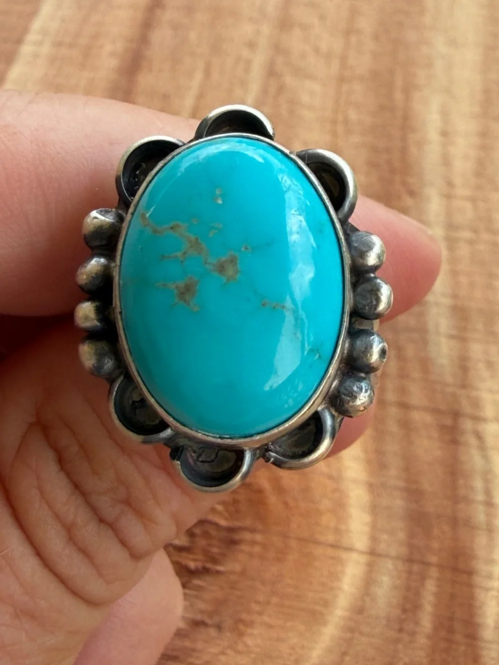 Navajo Handmade Ronnie Martinez Kingman Turquoise Ring Size 7.5